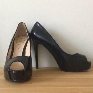 Black Guess Peep Toe Heels / Pumps, 4.75 inch 8M